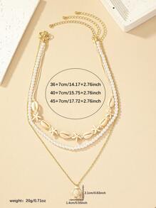 A Niche Personalized Shell Beaded Turtle Layered Necklace - White - View 5