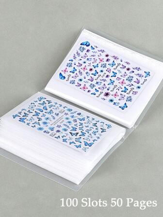 100 Slots Nail Art Stickers Storage Book Empty Album Decals Collecting Organizer Holder Display Notebook Manicure Tools,Nail Supplies,Nail Tools,Nail Art Tools,Back To School,Nails,Nail Tools For Press On Nails