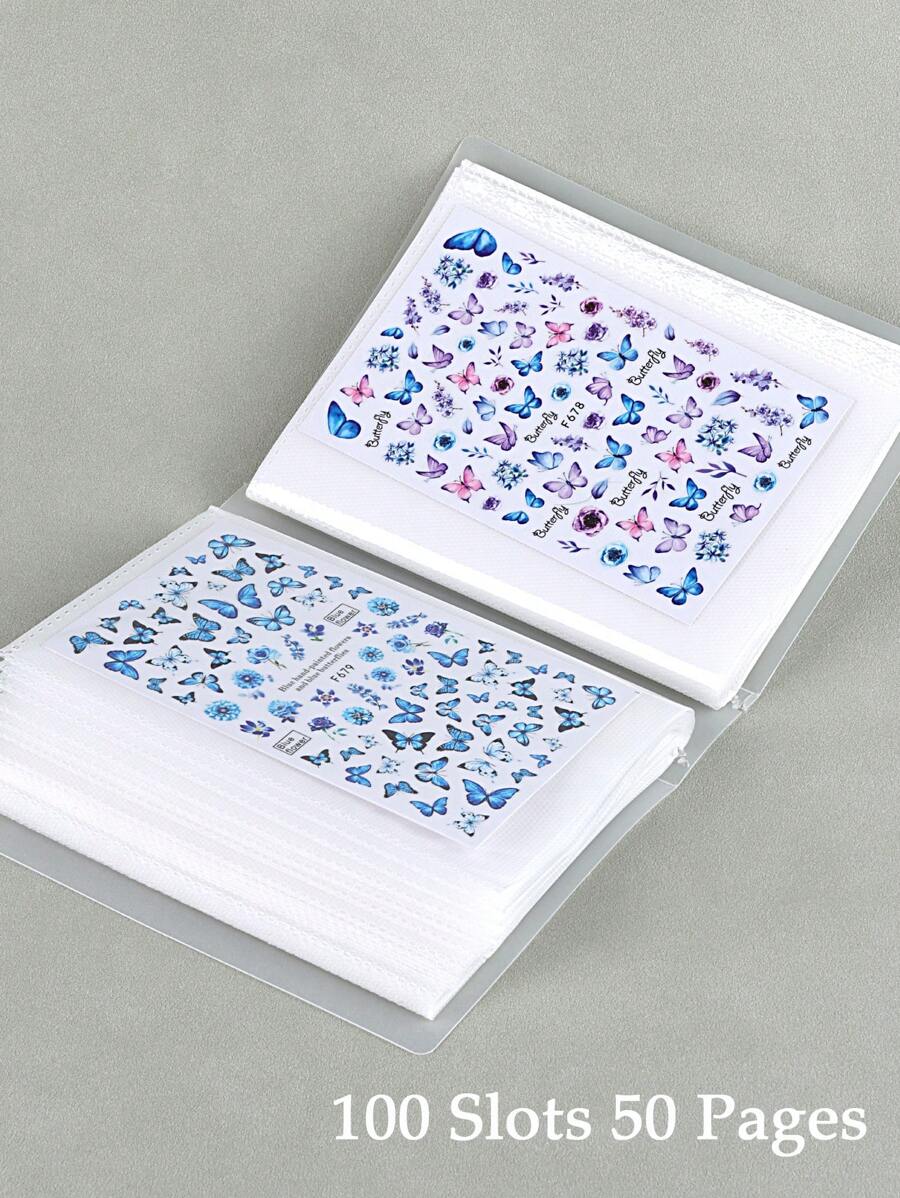 100 Slots Nail Art Stickers Storage Book Empty Album Decals Collecting Organizer Holder Display Notebook Manicure Tools,Nail Supplies,Nail Tools,Nail Art Tools,Back To School,Nails,Nail Tools For Press On Nails - White - View 1