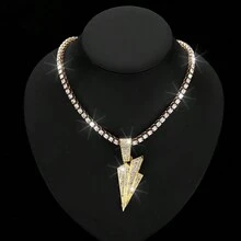 1 件時尚嘻哈鋅合金閃電形全鑲嵌吊墜中性酷風格項鍊適合饒舌男女日常佩戴 - 嘻哈吊墜 - 查看 17