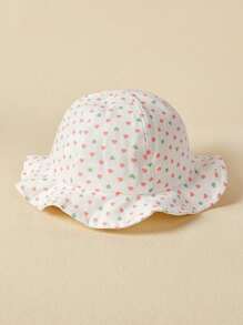 TUTUYA Infant Bucket Hat With Soft Brim, Baby Girl Sun Protection Hat, All Season Comfortable & Cute Heart Print Sun Hat With Chin Strap, Suitable For Daily/Outdoor/Play, Fits Head Circumference 44-50CM, 0-36 Months - White - View 2