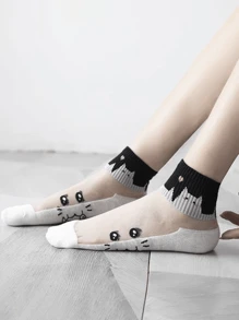 5 pares de calcetines de tobillo suaves de seda de verano con patrón de gato negro y blanco y diseño japonés lindo de frutas congeladas, adecuados para uso diario