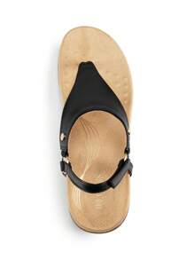 Women's Flat Sandals, Walking Sandals With Arch Support 0.78-Inch Heel Comfortable Soft Cushion Summer Casual T-Strap Thong Sandals Shoes - 黑色 - 查看 9