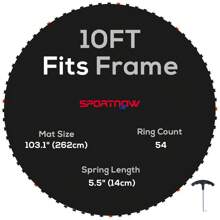 SPORTNOW Replacement Trampoline Mat With Eight Rows Of Stitching, Spring Pull Tool, 54 V-Hooks, For 10ft Trampoline, Using 14cm Springs, Trampoline Jumping Mat - Black - View 5