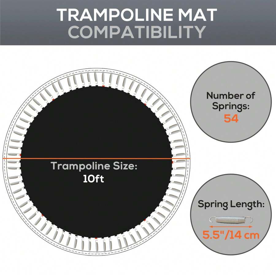 SPORTNOW Replacement Trampoline Mat With Eight Rows Of Stitching, Spring Pull Tool, 54 V-Hooks, For 10ft Trampoline, Using 14cm Springs, Trampoline Jumping Mat - Black - View 1