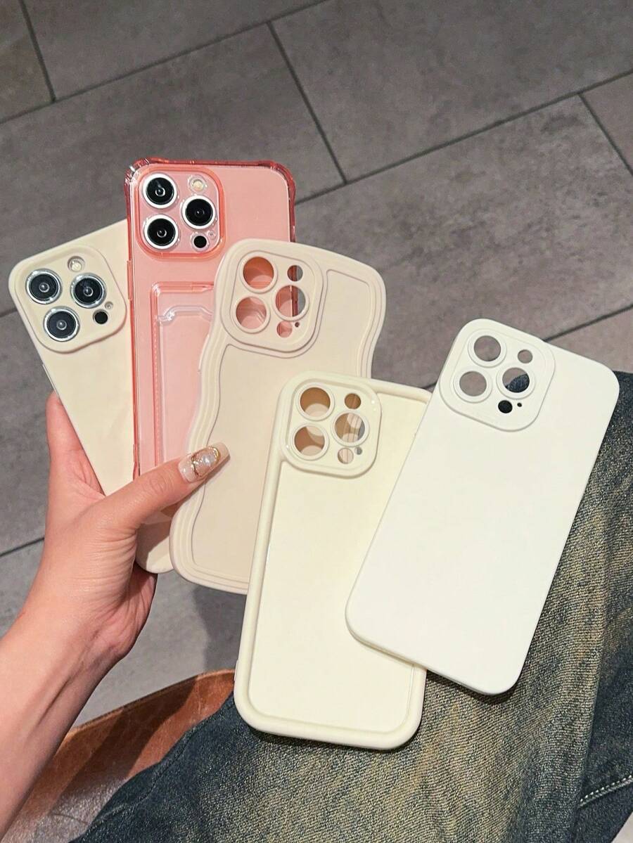 5入組純色高韌竹紋卡槽手機殼，完全保護，適用於iPhone 15/15pro/15pro Max/15plus/11/12/13/14/Xs/Xr/11pro/11pro Max/12pro/12pro Max/13pro/13pro Max/14pro/14pro Max/14plus/7plus/8plus/8/Se2