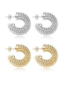 4入組新款中等大小誇張金銀色耳環套裝,適合女性日常佩戴和搭配服裝 - 彩色 - 查看 8