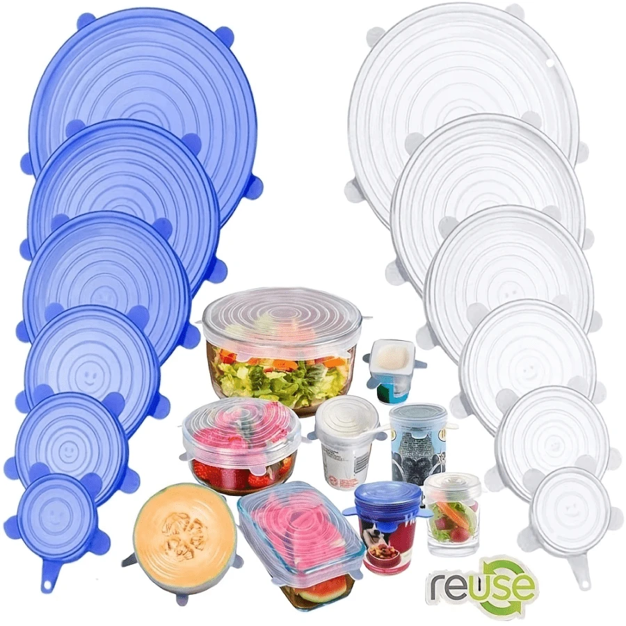 6 Piezas Tapa De Silicona Elástica Para Tazón, Cubierta De Sello De Alimentos Multifuncional Elástica Para Frutas Y Verduras, Reutilizable - Blanco - Ver 1