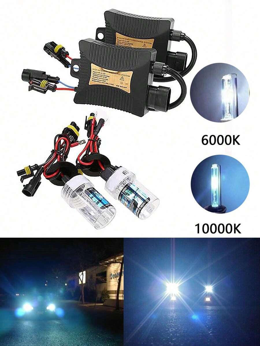 2入組氙氣hid套件,薄型膜式電子鎮流器轉換燈泡,帶電子鎮流器的h7和h11頭燈套裝及9005 9006燈泡,6000k 10000k可選 - 10000K(紫藍色) - 查看 1