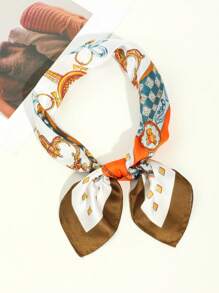 1pc Men's Fashionable Chain Pattern Retro Punk Style Printed Silk Scarf For Traveling And Going Out - A - View 3