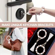 61pcs Brown Silicone Bead Keychain Making Kit With Tassel, Spacers And Keyring For Diy Bracelet Necklace Crafts - Brown - View 5