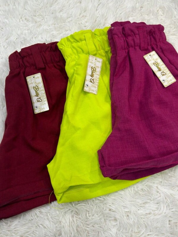 kit 3 peças de short feminino em linho linhão alfaiataria moda gringa dobra na barra e bolso