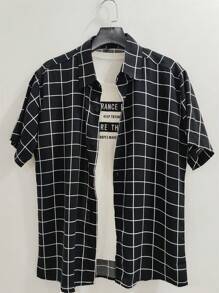 camisas social xadrez slim fit tecido viscolinho passa facil encolhe um pouquinho - Preto - Visão 1