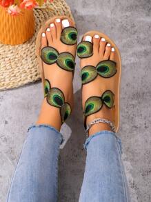 2025 Fashionable New Model Comfortable Sexy Beach Sandals, Flat Peacock Flower Thong Slippers For Women, EU/US Style