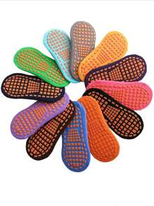 5pairs Kids' Random Color Non-Slip Dotted Trampoline Socks - Multicolor - View 2