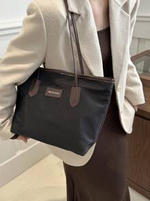 Nylon Solid Color Casual Large Capacity Simple Atmosphere College Street Tote Bag For Women - Black - View 5