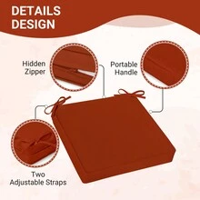Downluxe Outdoor Chair Cushions For Patio Furniture, Waterproof Square Corner Memory Foam Patio Chair Cushion With Adjustable Ties And Portable Handle, 19" X 19" X 3" - 橘色 - 查看 4