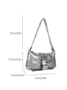Ladies' New Crocodile-Embossed Metal Chain Shoulder Bag - Silver - View 5
