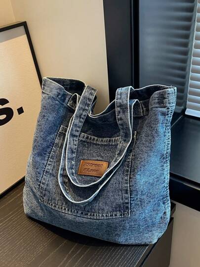 حقيبة تسوق كبيرة السعة ذات لون أحادي، حقيبة يد بسيطة للتنقل