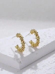 Minimalist Asymmetrical Silver Piece C-Shaped Hoop Earrings For Women, Versatile