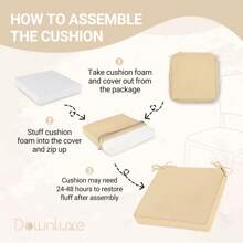 Downluxe Outdoor Chair Cushions For Patio Furniture, Waterproof Square Corner Memory Foam Patio Chair Cushion With Adjustable Ties And Portable Handle, 19" X 19" X 3" - 米色 - 查看 7