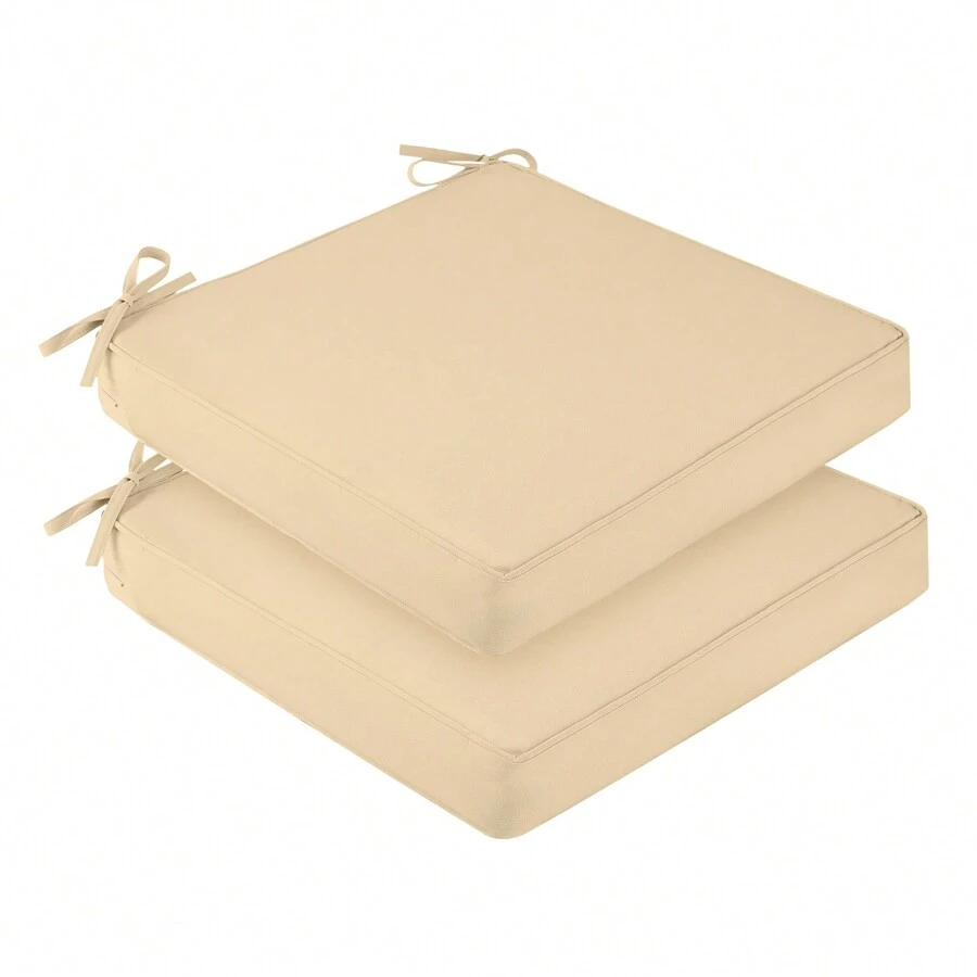 Downluxe Outdoor Chair Cushions For Patio Furniture, Waterproof Square Corner Memory Foam Patio Chair Cushion With Adjustable Ties And Portable Handle, 19" X 19" X 3" - 米色 - 查看 1