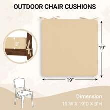 Downluxe Outdoor Chair Cushions For Patio Furniture, Waterproof Square Corner Memory Foam Patio Chair Cushion With Adjustable Ties And Portable Handle, 19" X 19" X 3" - 米色 - 查看 6