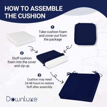Downluxe Outdoor Chair Cushions For Patio Furniture, Waterproof Square Corner Memory Foam Patio Chair Cushion With Adjustable Ties And Portable Handle, 19" X 19" X 3" - 海軍 - 查看 6
