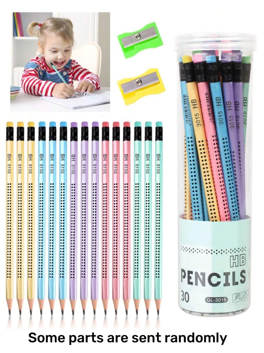 24PCS HB Pencils, Macaron Pencils With Eraser, Drawing And Writing Pencils With 2 Sharpeners(Random Color), Suitable For Writing, Drawing And Sketching,School And Office Supplies - Multicolor - View 1