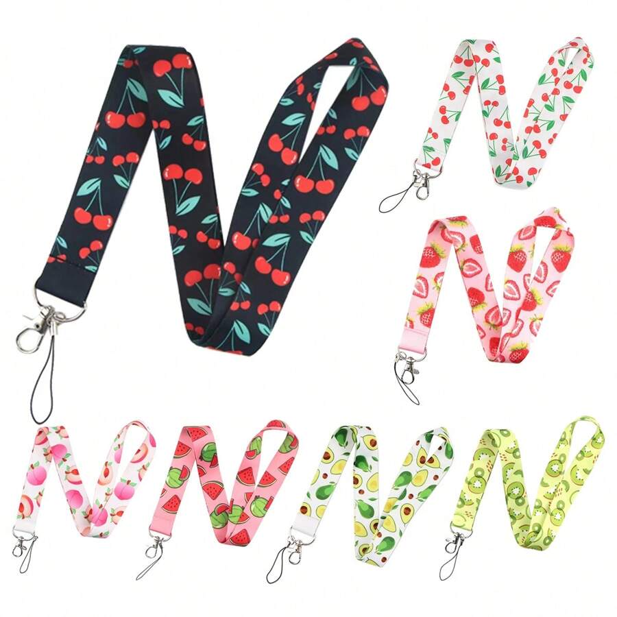 1 件夏季水果印花长挂绳，樱桃鳄梨图案，适合医生、护士、学生、教师身份证和徽章夹，可用作礼物或日常配饰休闲背包学校水果车配件可爱哥特 Y2k - 彩色 - 查看 1