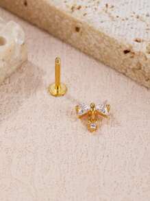 1pc Fashionable & Simple Bowknot & Rhinestone Decor Titanium Steel Stud Earrings Suitable For Daily Wear By Women Valentines,Mom,Mother,Mother's Day,Gift - Bow Tie - View 6