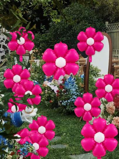 Set de 5/12 globos de aluminio con flores de margarita rosa, adecuados para decoración de boda, cumpleaños, ventana y jardín
