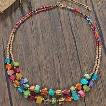 1pc Bohemian Double Layered Colorful Chip Shell & Beaded Necklace