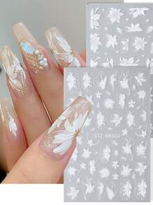 2 Chiếc Camellia Miếng Dán Móng Tay Hoa Mộc Lan Trắng Thanh Lịch Năm Cánh Hoa Charm Cưới Thiết Kế Móng Tay Đề Can Trang Trí Dán Móng Tay DIY - trắng - Xem 1