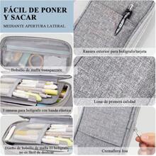 Estuche para Lápices de Grande Capacidad, Lapicera Organizador Expandible, Bolsa de Utiles Oficina, Estucheras Lapiceras Aesthetic para Plumones y Colores, Papelería con Cremallera (Gris) - Gris - Ver 5