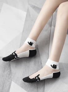5 pares de calcetines de tobillo suaves de seda de verano con patrón de gato negro y blanco y diseño japonés lindo de frutas congeladas, adecuados para uso diario