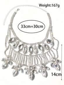 Exaggerated Luxury Rhinestone Necklace And Earrings Set, Fashionable Party Evening Dress Jewelry Accessories - Silver - View 7