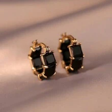 1 Par de elegantes aretes negros de alta calidad - Dorado - Ver 4