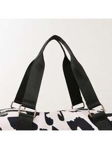 Túi vải thô họa tiết da báo thời trang, Túi đựng đồ du lịch di động dung tích lớn có dây đeo có thể điều chỉnh, Túi tập thể dục đơn giản thường ngày cho nữ & Túi du lịch cuối tuần cho kỳ nghỉ du lịch & thể thao Túi xách nữ Suffle - màu đen - Xem 8