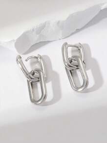 2pcs Geometric Double-Ring Dual-Use Earrings, Suitable For Women As Daily, Date, Party Gift - Silver - View 4