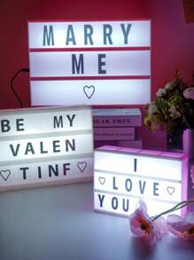 1个粉色A6/A5/A4电池供电灯箱，带黑色拼图卡片和USB线，可DIY字母造型床头灯，适用于家居装饰、卧室、生日、求婚、摄影、派对、露营、客厅装饰，LED灯 - 白色 - 查看 1