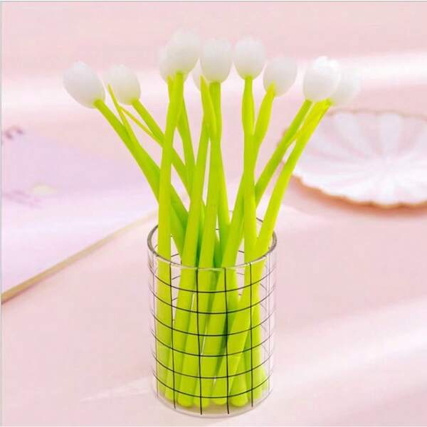 3pcs Tulip Shaped Creative Ballpoint Pen, Light-Sensitive Color-Changing Stationery Set With Silicone Flower For Signature