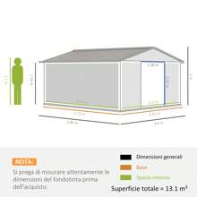 Outsunny Casetta da Giardino con Doppie Porte Scorrevoli e Tetto Inclinato, Capanno da Giardino in Acciaio e PP, 3.4x4x2 m, Grigio - Grigio Chiaro - Visualizzare 5