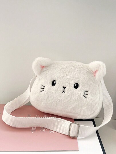 Children's Cute Plush Ins Cat Shaped Fashionable All-Match Personalized Harajuku Style Shoulder Crossbody Bag