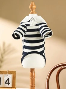 1pc Pet Polo Shirt For Dogs And Cats, Blue Stripe And Red Stripe
