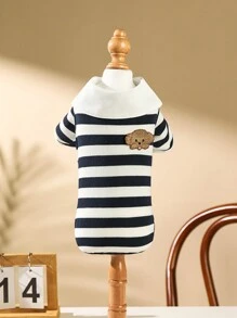 1pc Pet Polo Shirt For Dogs And Cats, Blue Stripe And Red Stripe