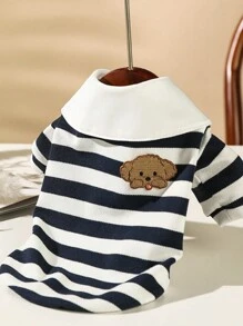 1pc Pet Polo Shirt For Dogs And Cats, Blue Stripe And Red Stripe
