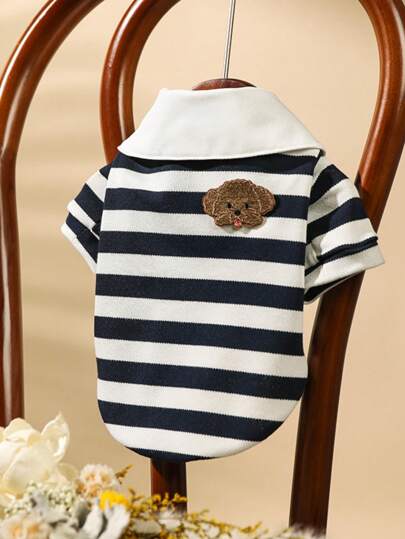 1pc Pet Polo Shirt For Dogs And Cats, Blue Stripe And Red Stripe