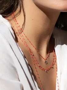 Uworld 1個18k鍍金時尚個性化太陽形天然石項鍊,適合女性日常佩戴 - 彩色 - 查看 7