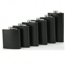 1pc Black Stainless Steel Hip Flask For Outdoor Camping Portable Liquor Bottle